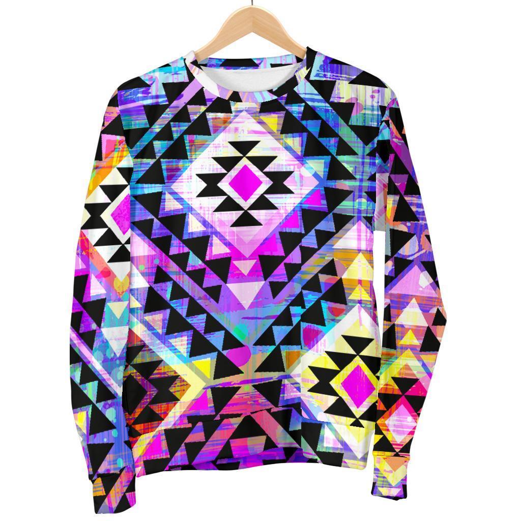 Colorful Aztec Pattern Print Women's Crewneck Sweatshirt