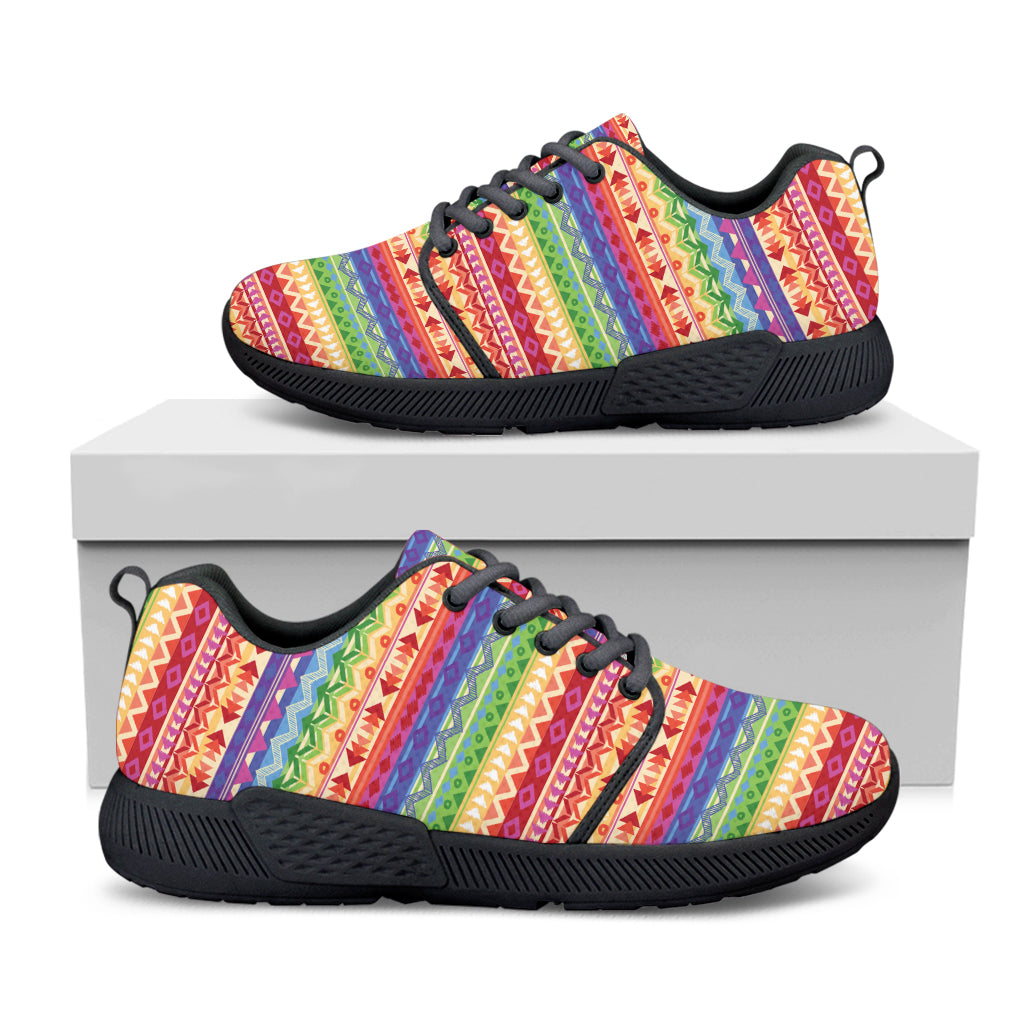 Colorful Aztec Tribal Pattern Print Black Athletic Shoes