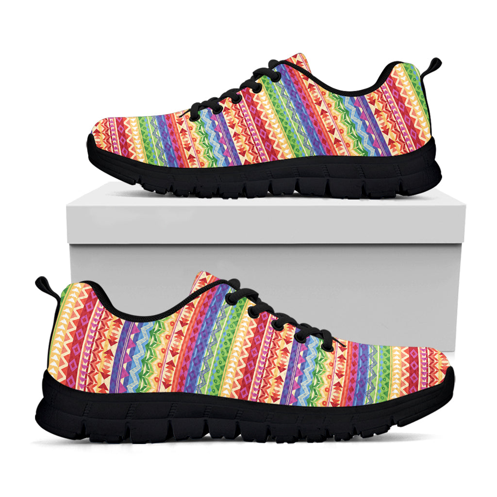 Colorful Aztec Tribal Pattern Print Black Sneakers