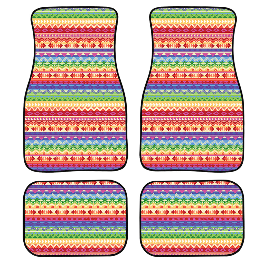 Colorful Aztec Tribal Pattern Print Front and Back Car Floor Mats