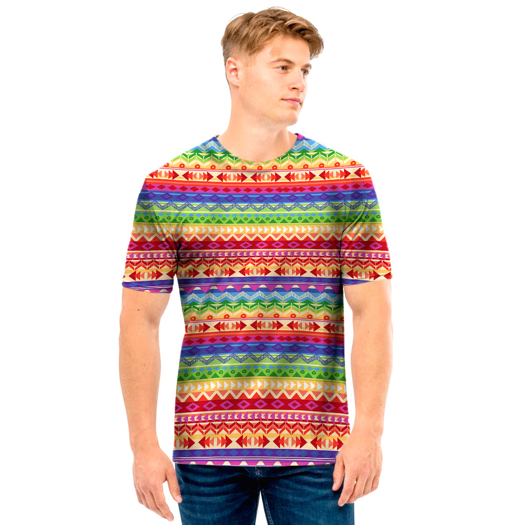 Colorful Aztec Tribal Pattern Print Men's T-Shirt