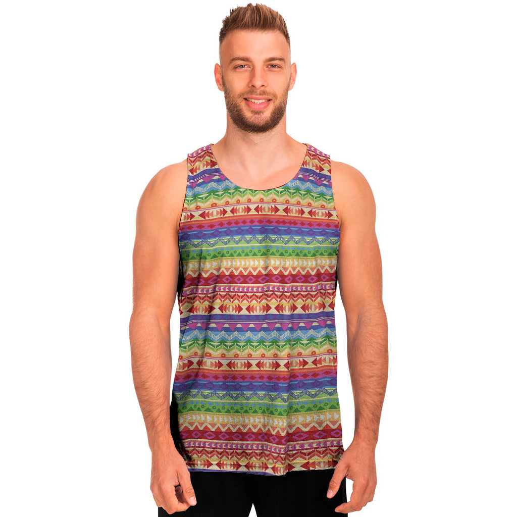 Colorful Aztec Tribal Pattern Print Men's Tank Top