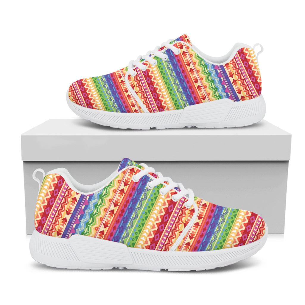 Colorful Aztec Tribal Pattern Print White Athletic Shoes