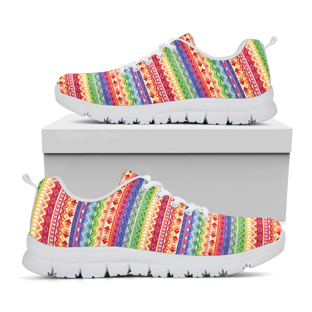 Colorful Aztec Tribal Pattern Print White Sneakers