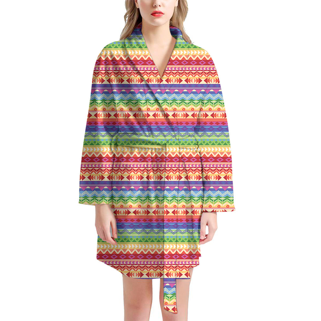 Colorful Aztec Tribal Pattern Print Women's Bathrobe