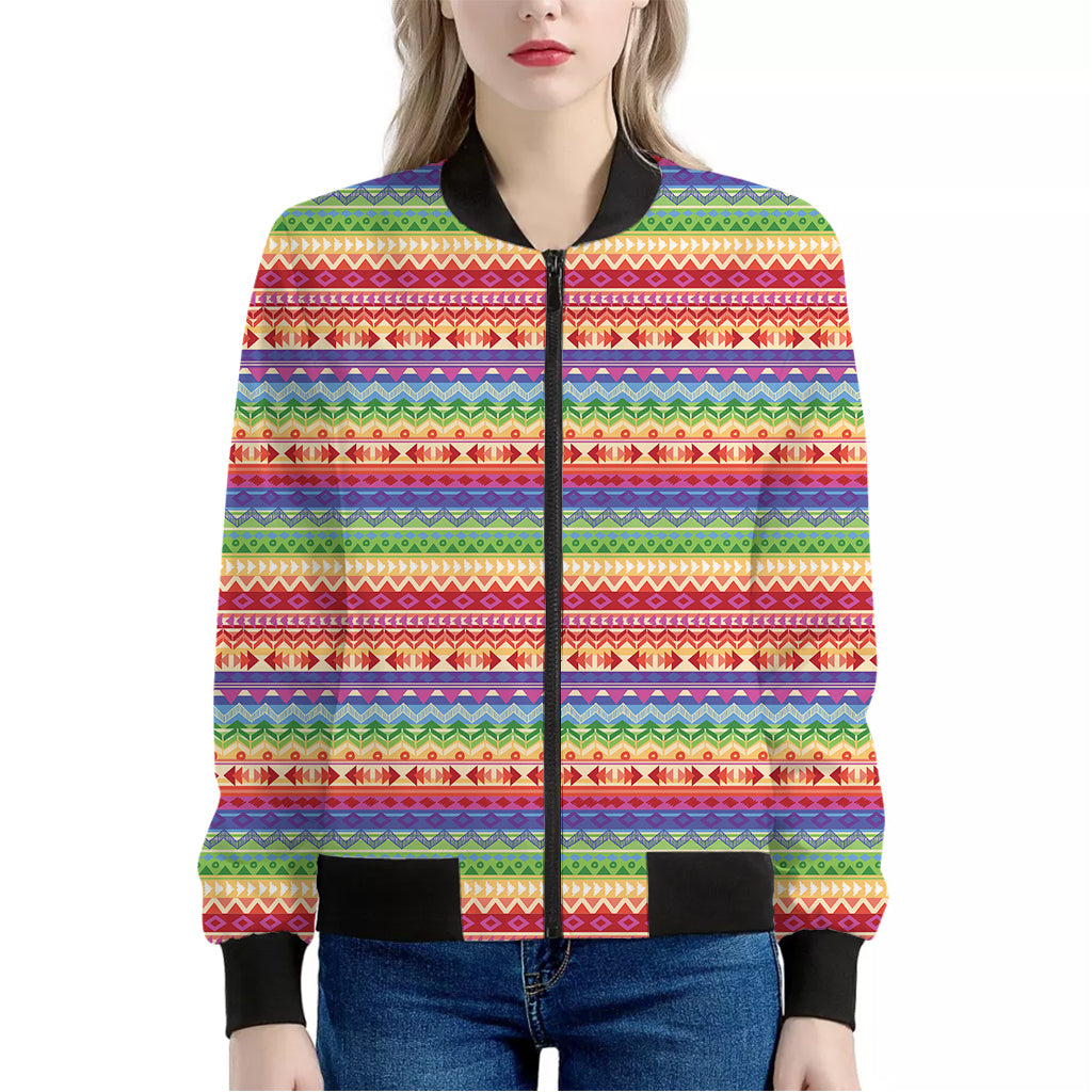 Colorful Aztec Tribal Pattern Print Women's Bomber Jacket