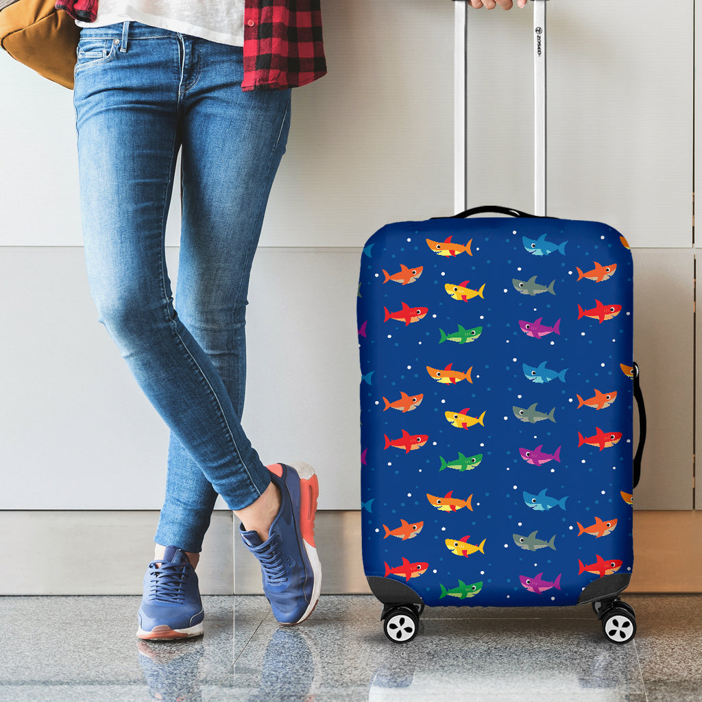 Colorful Baby Sharks Pattern Print Luggage Cover