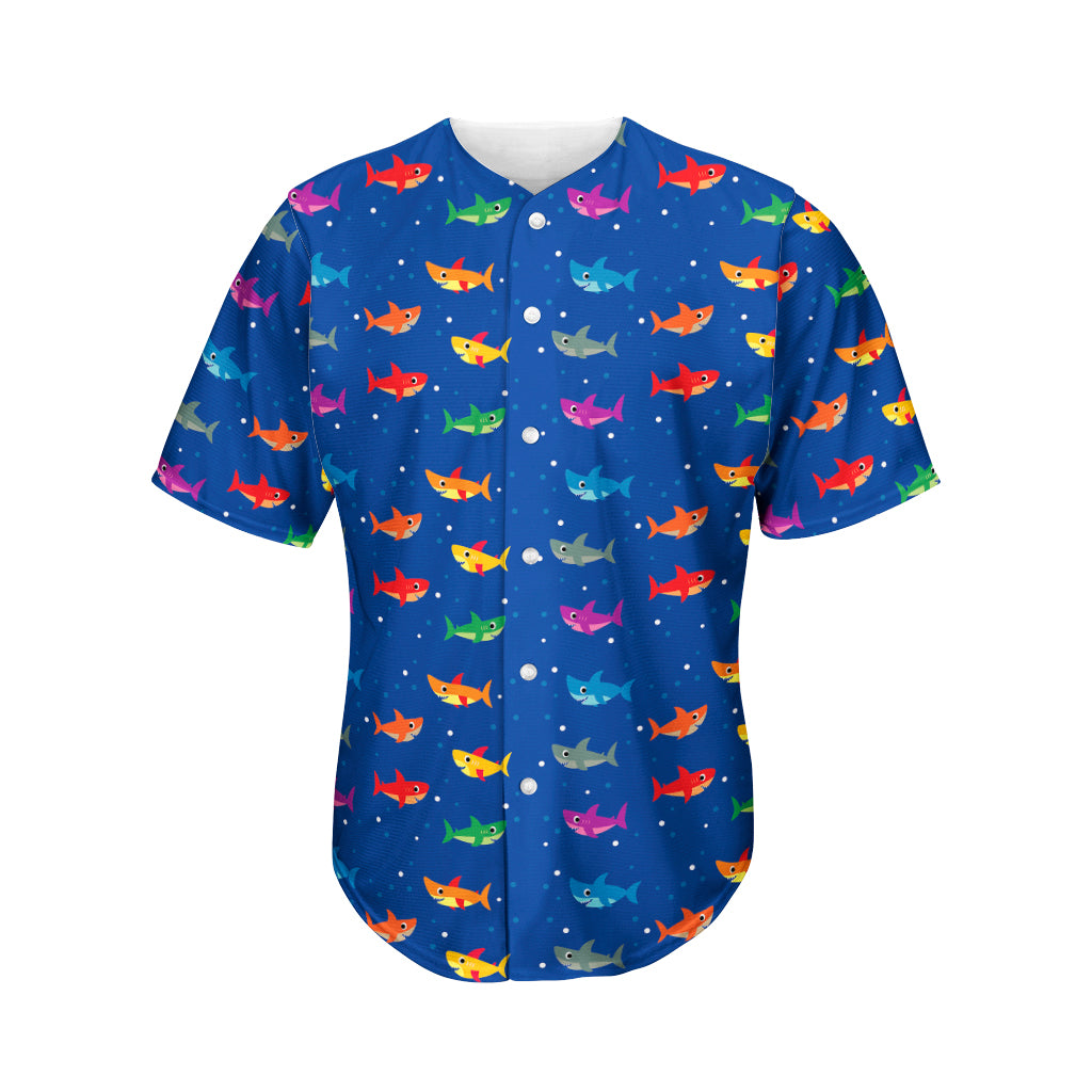 Colorful Baby Sharks Pattern Print Men's Baseball Jersey