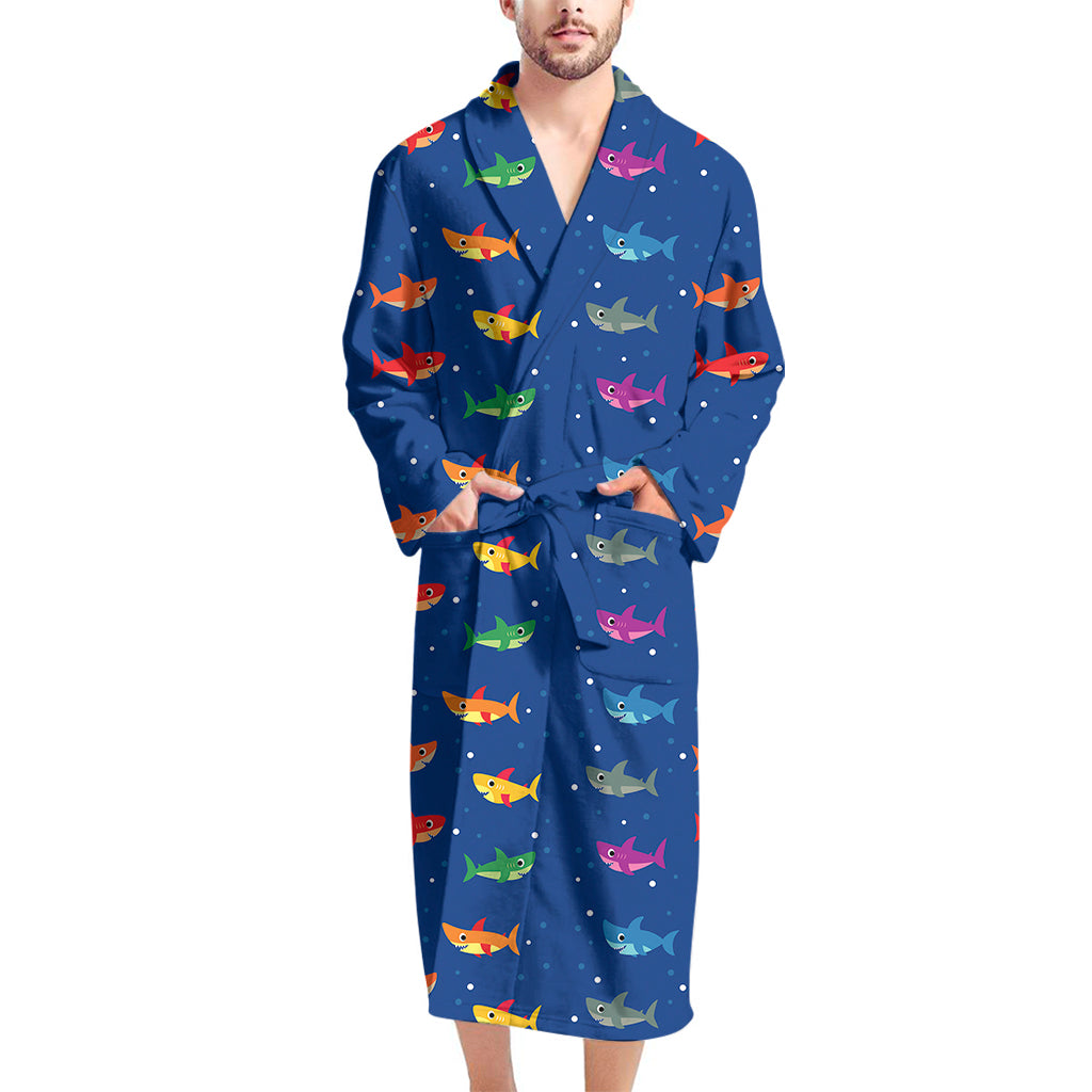 Colorful Baby Sharks Pattern Print Men's Bathrobe