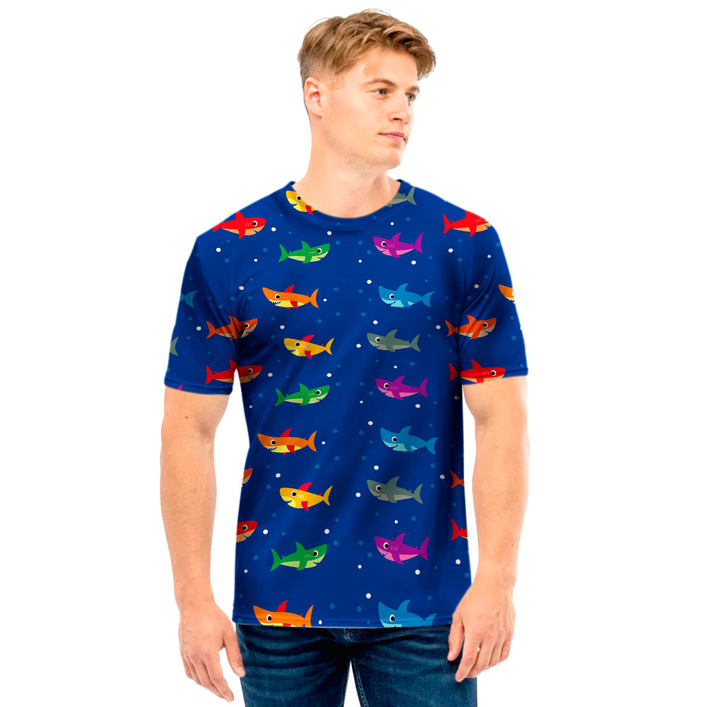 Colorful Baby Sharks Pattern Print Men's T-Shirt