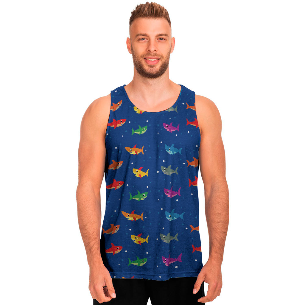 Colorful Baby Sharks Pattern Print Men's Tank Top