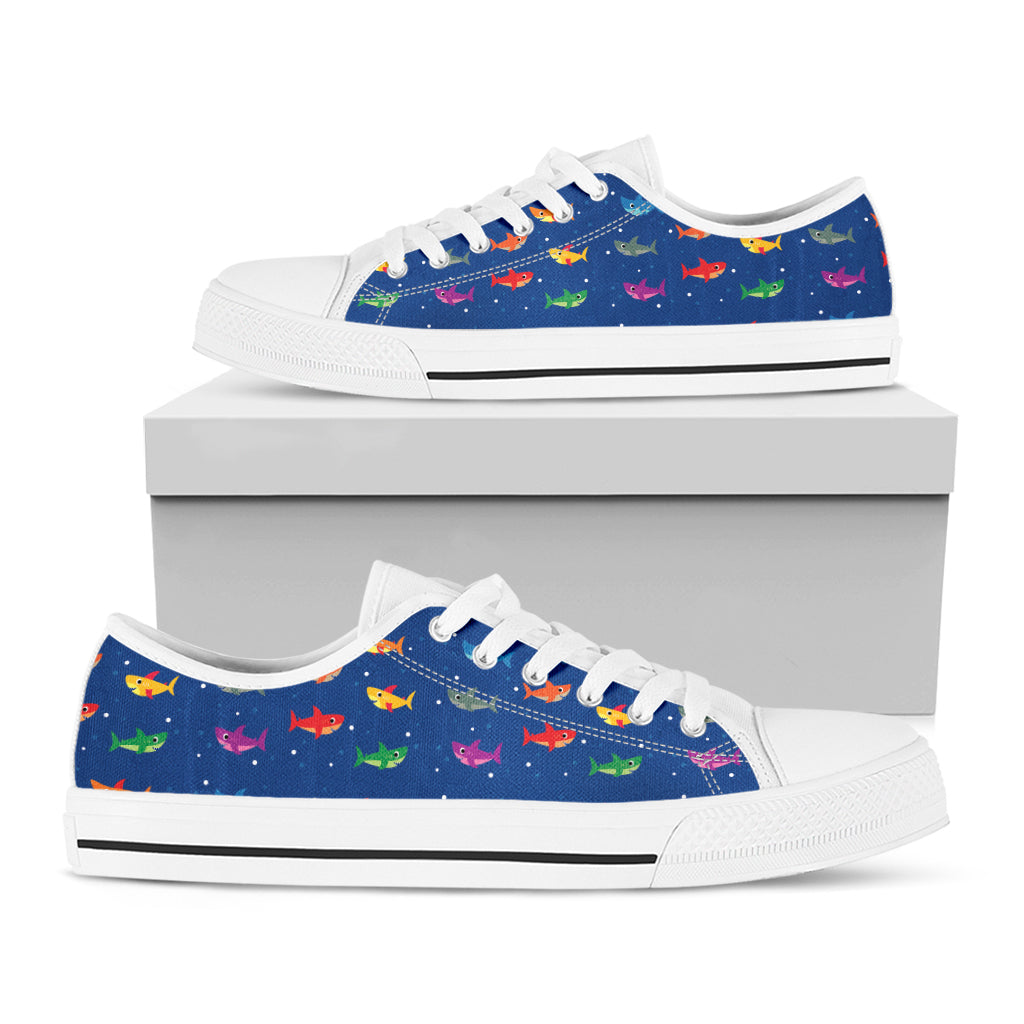 Colorful Baby Sharks Pattern Print White Low Top Shoes