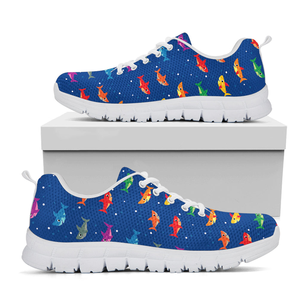 Colorful Baby Sharks Pattern Print White Sneakers