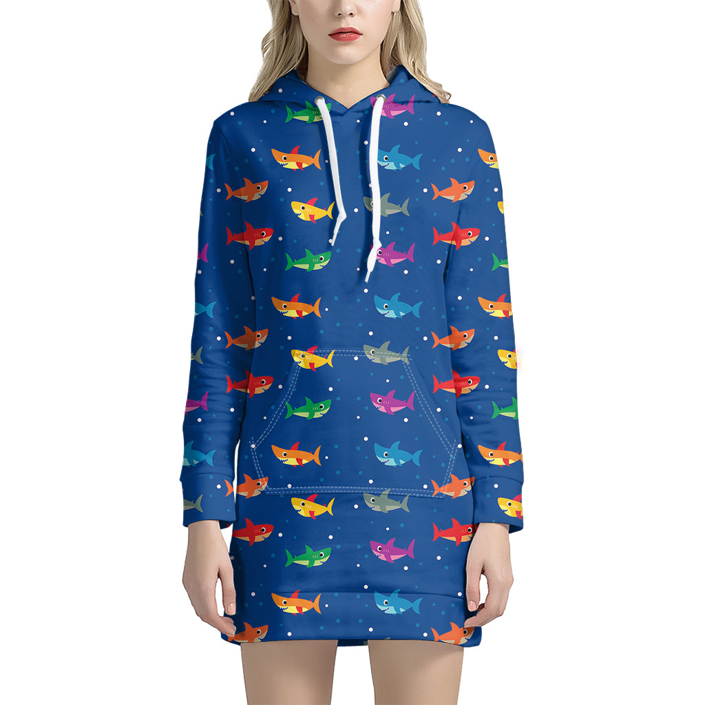 Colorful Baby Sharks Pattern Print Women's Pullover Hoodie Dress