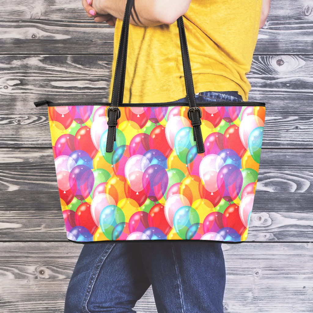 Colorful Balloon Pattern Print Leather Tote Bag