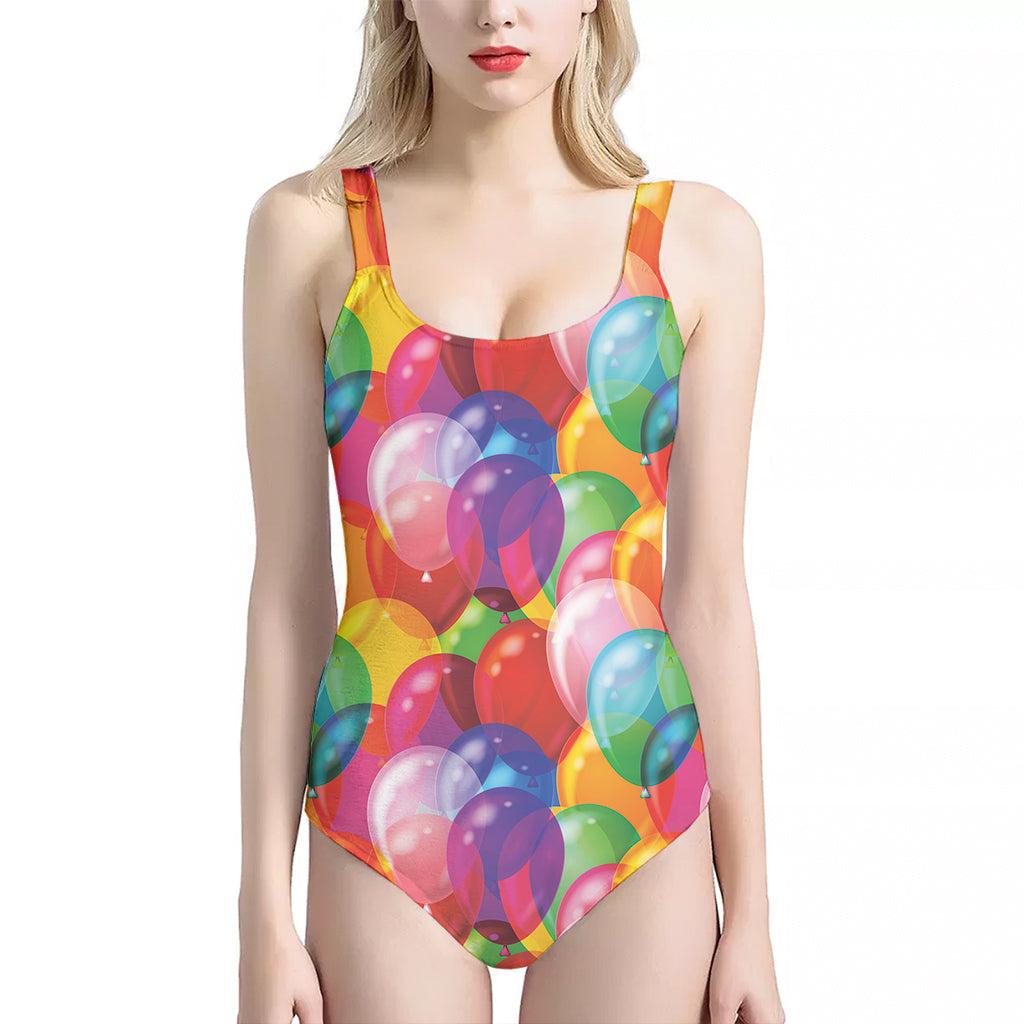 Colorful Balloon Pattern Print One Piece Halter Neck Swimsuit