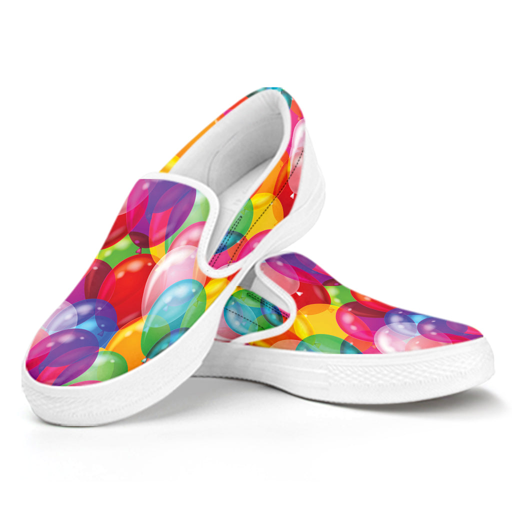 Colorful Balloon Pattern Print White Slip On Shoes