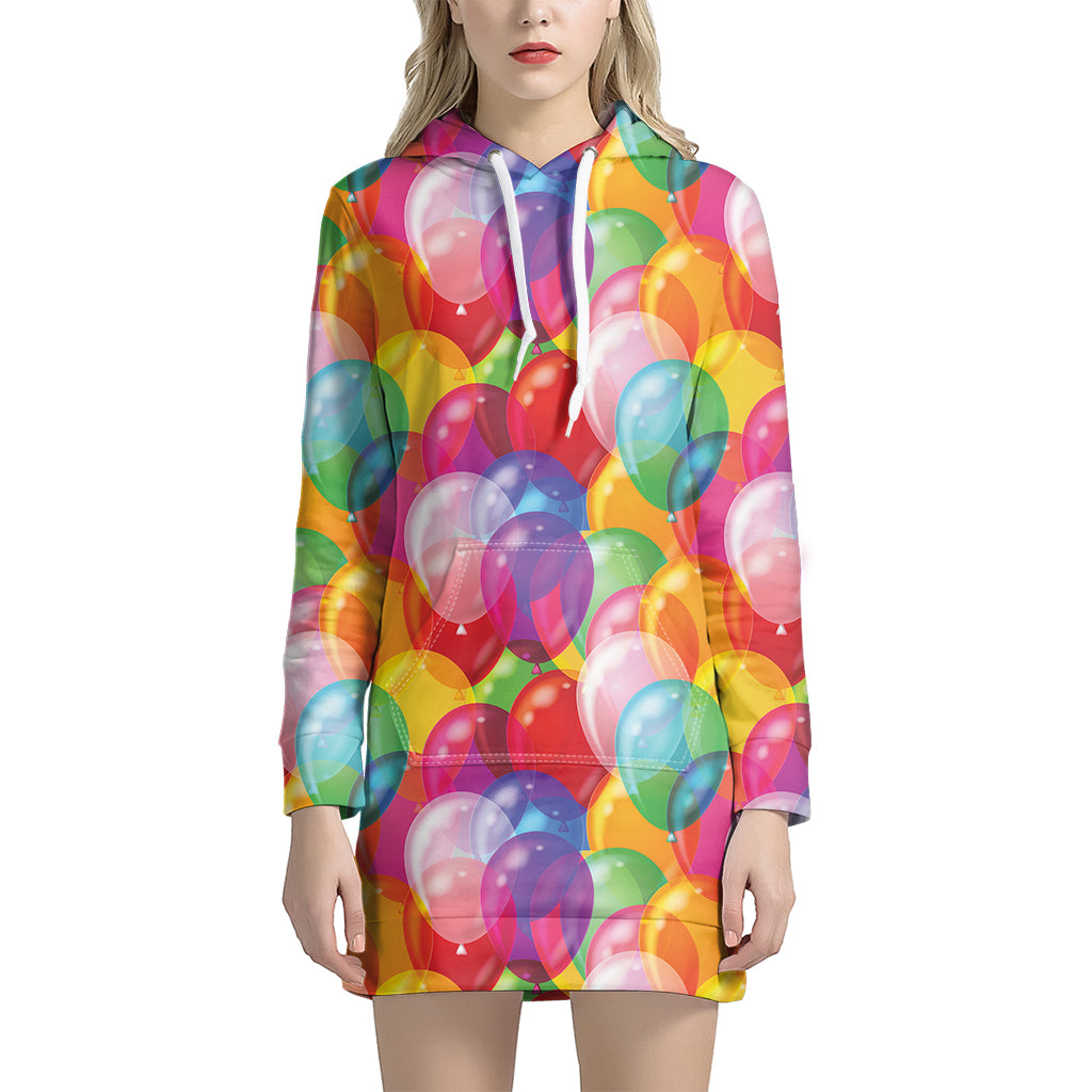 Colorful Balloon Pattern Print Women's Pullover Hoodie Dress