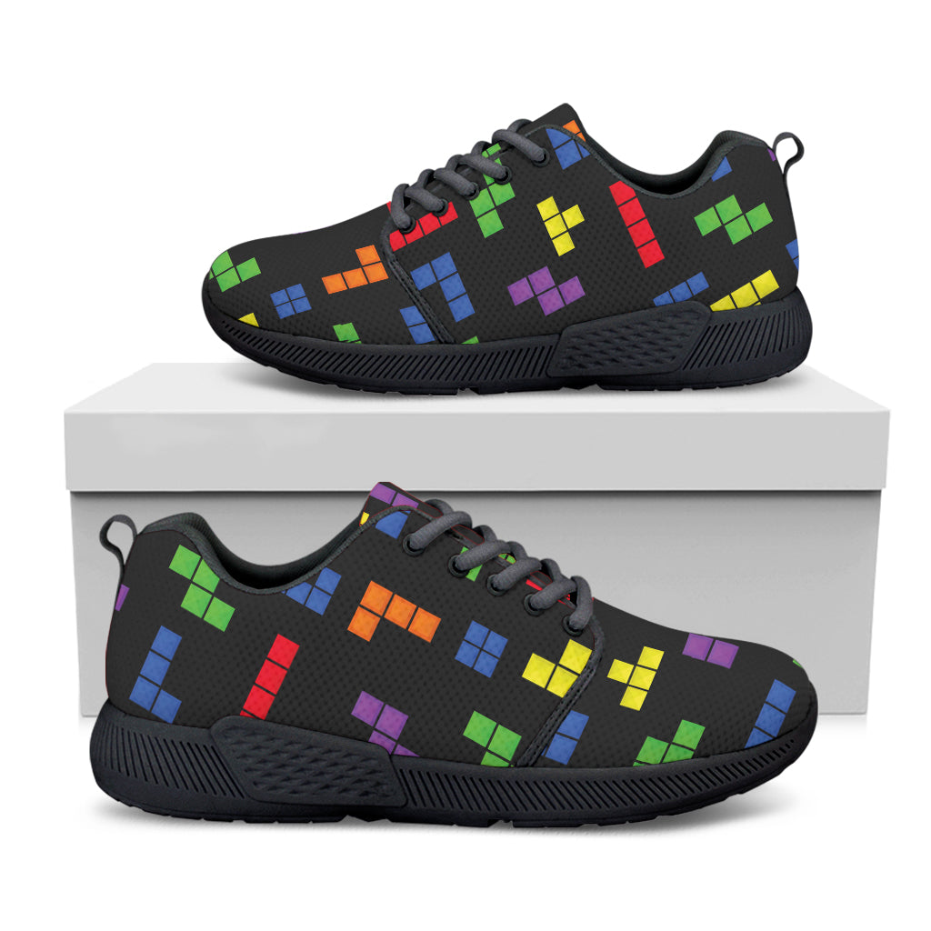 Colorful Block Puzzle Game Pattern Print Black Athletic Shoes