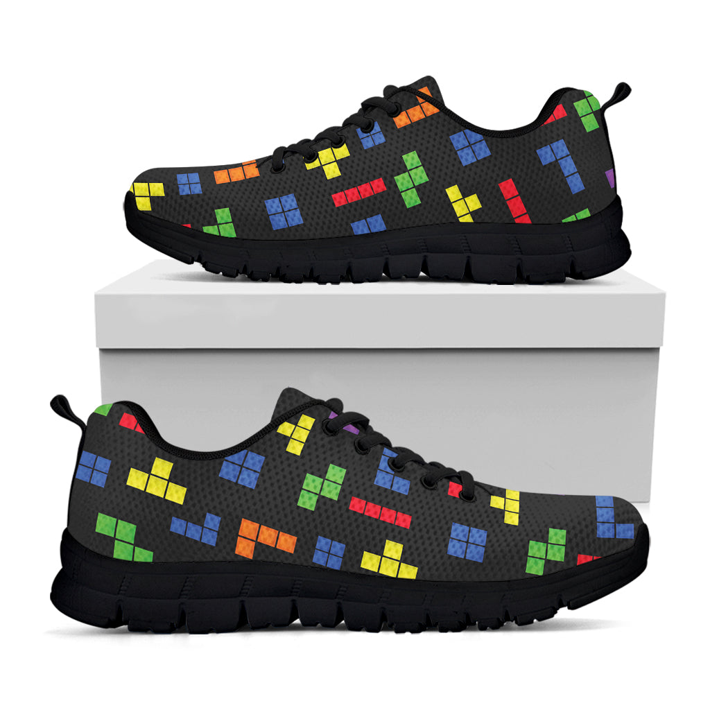 Colorful Block Puzzle Game Pattern Print Black Sneakers