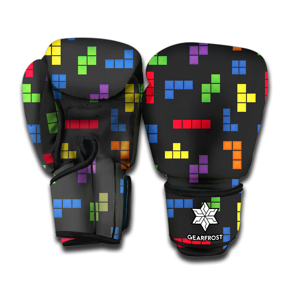 Colorful Block Puzzle Game Pattern Print Boxing Gloves