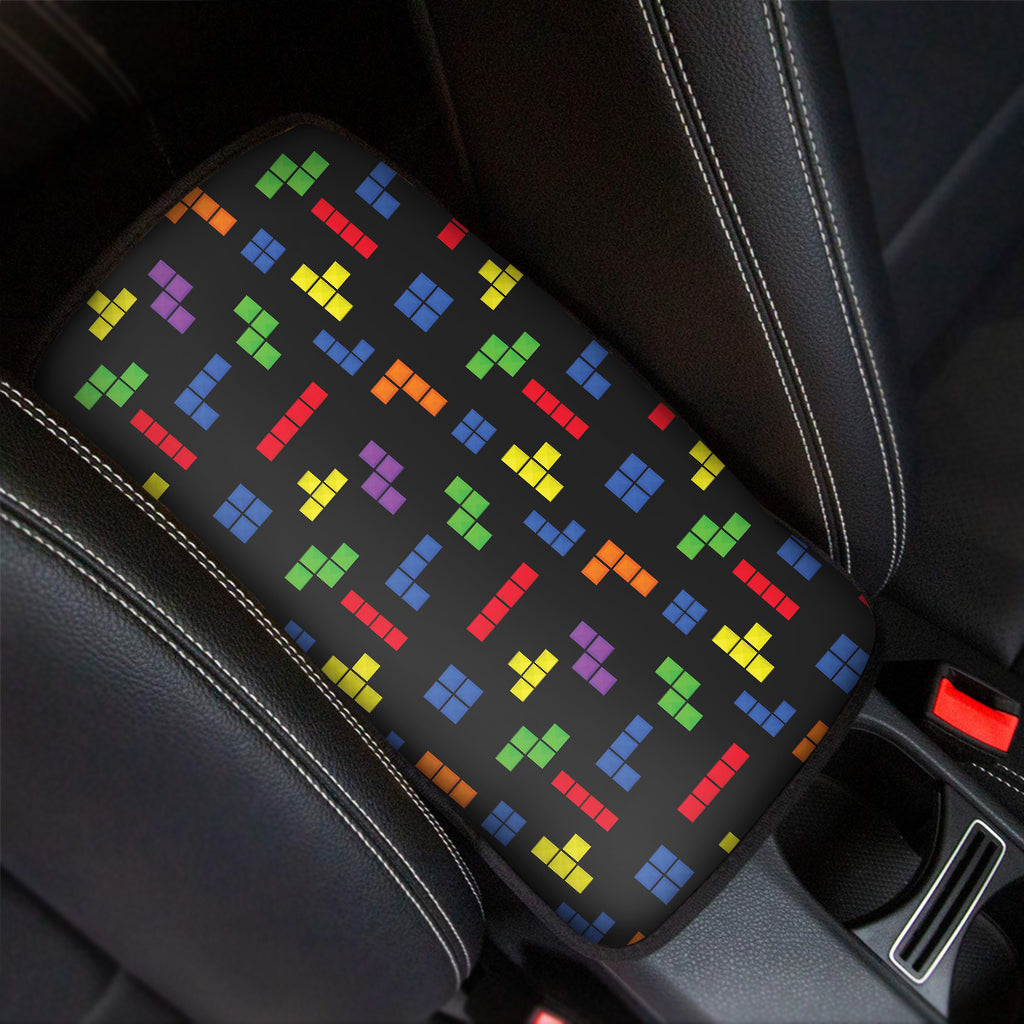 Colorful Block Puzzle Game Pattern Print Car Center Console Cover