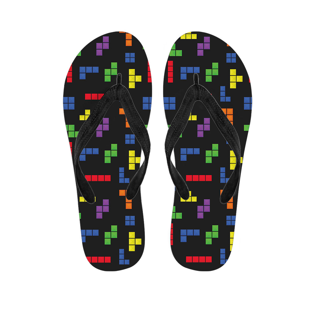 Colorful Block Puzzle Game Pattern Print Flip Flops