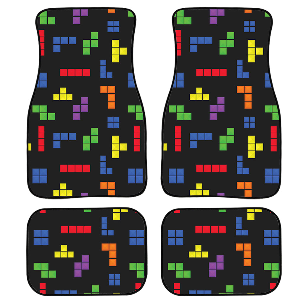 Colorful Block Puzzle Game Pattern Print Front and Back Car Floor Mats