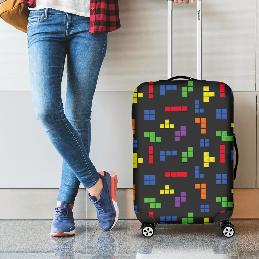 Colorful Block Puzzle Game Pattern Print Luggage Cover