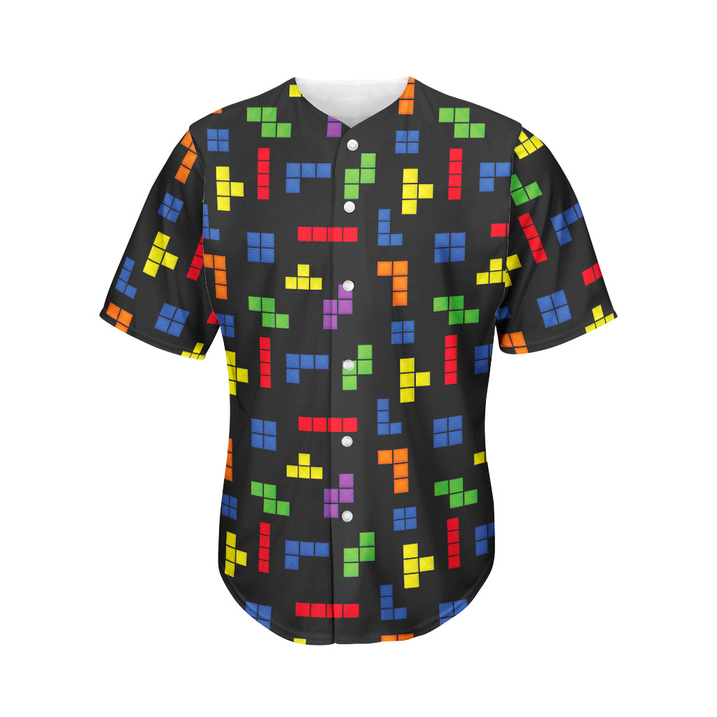 Colorful Block Puzzle Game Pattern Print Men's Baseball Jersey