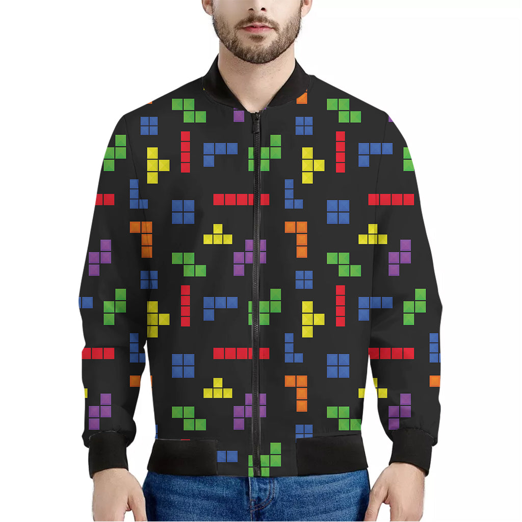 Colorful Block Puzzle Game Pattern Print Men's Bomber Jacket