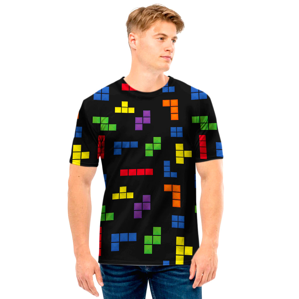 Colorful Block Puzzle Game Pattern Print Men's T-Shirt