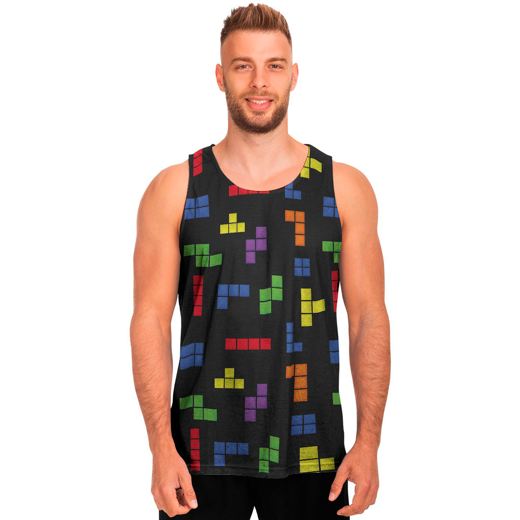 Colorful Block Puzzle Game Pattern Print Men's Tank Top