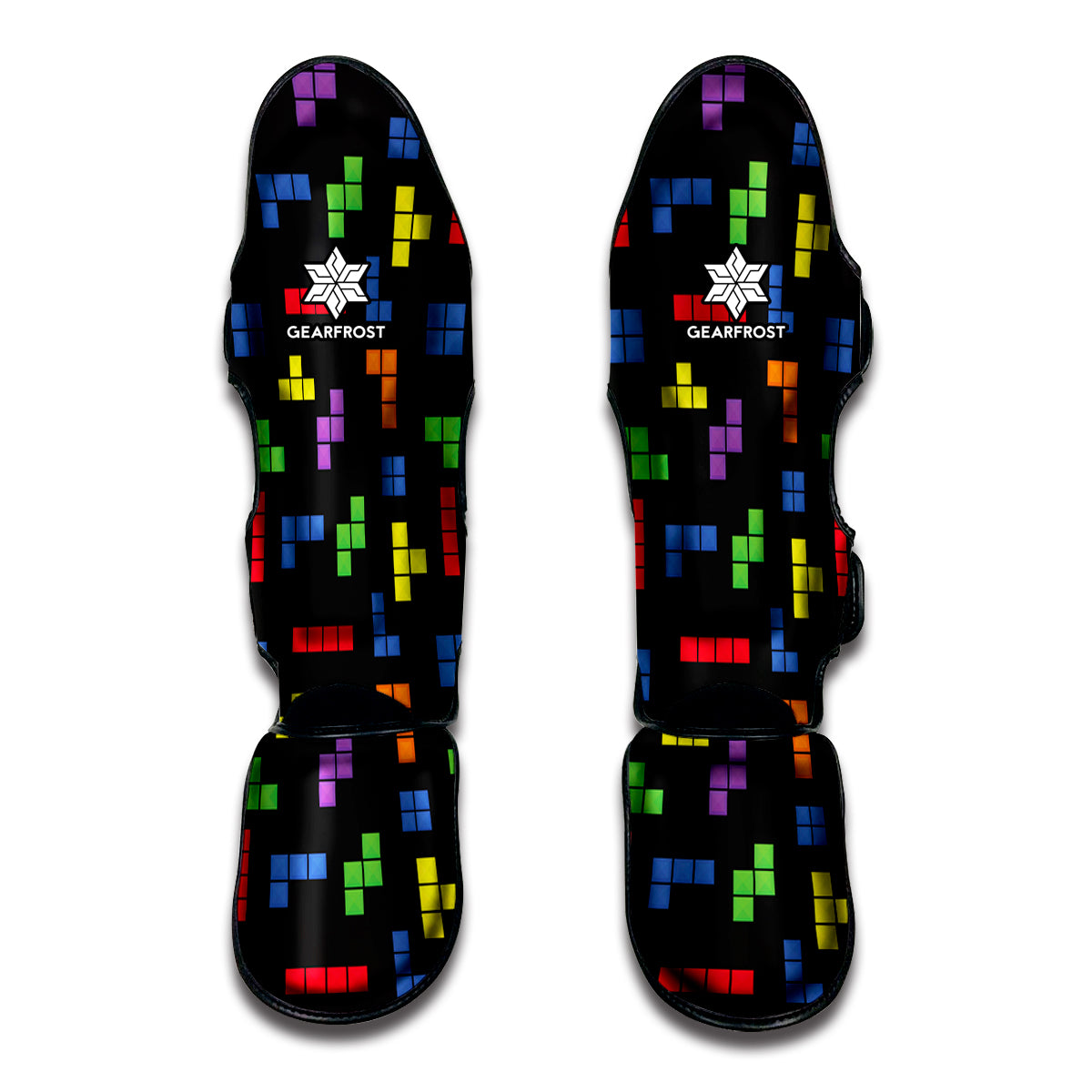 Colorful Block Puzzle Game Pattern Print Muay Thai Shin Guards