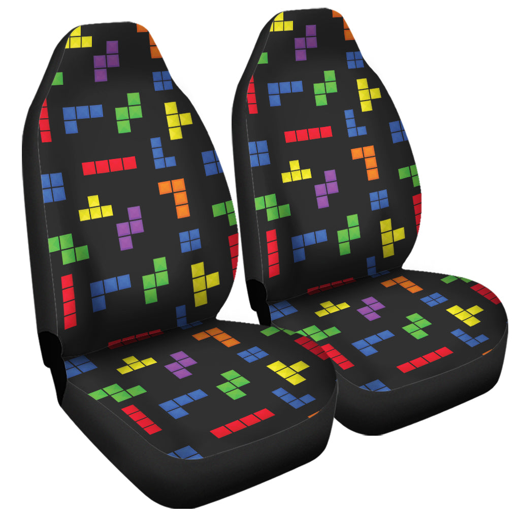 Colorful Block Puzzle Game Pattern Print Universal Fit Car Seat Covers