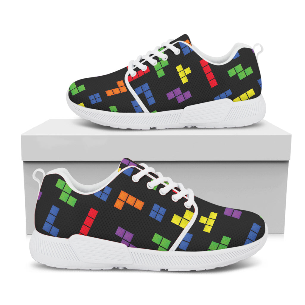 Colorful Block Puzzle Game Pattern Print White Athletic Shoes