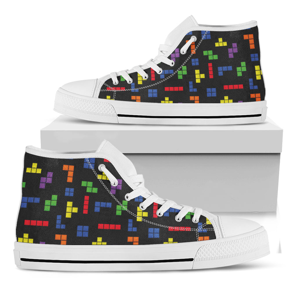 Colorful Block Puzzle Game Pattern Print White High Top Shoes