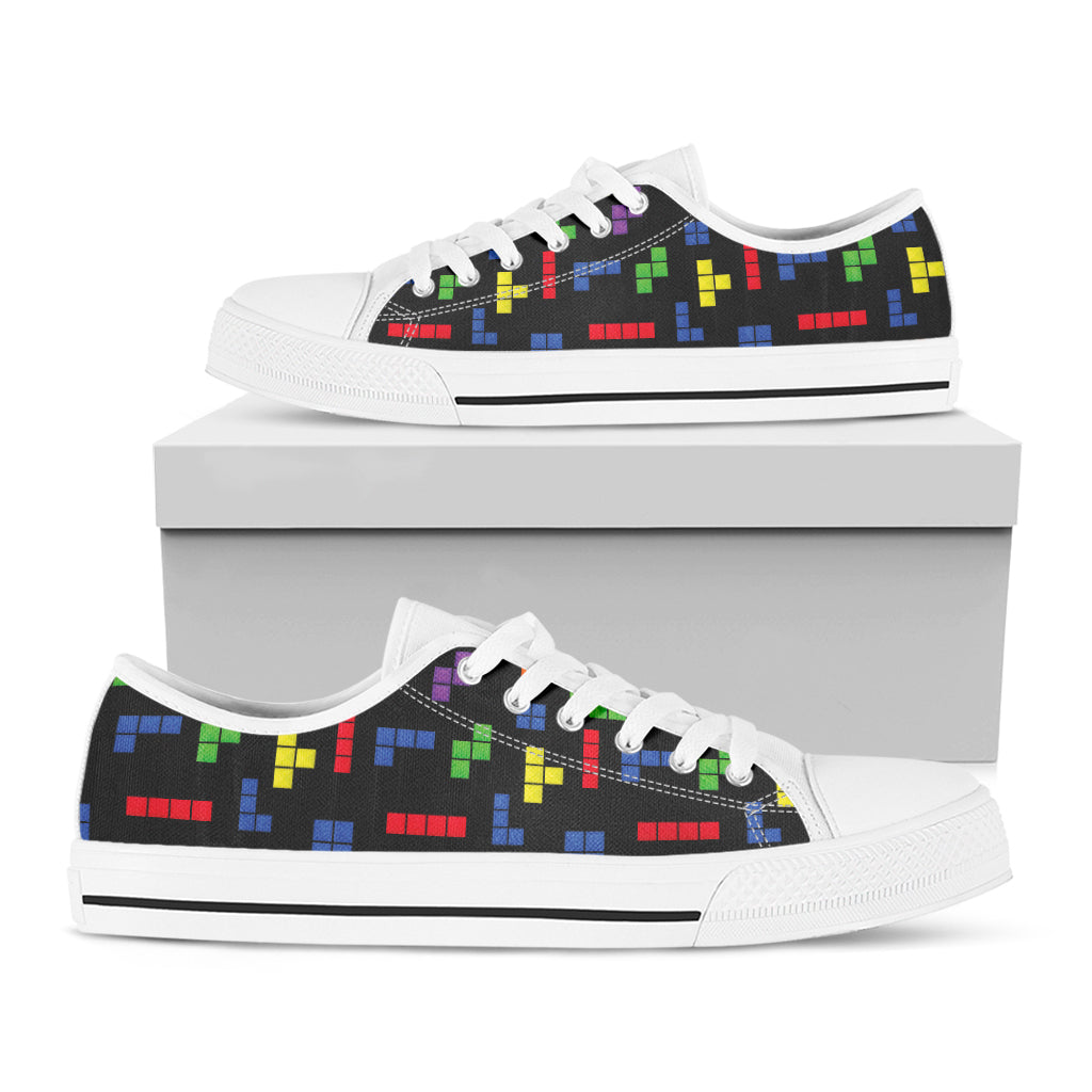 Colorful Block Puzzle Game Pattern Print White Low Top Shoes