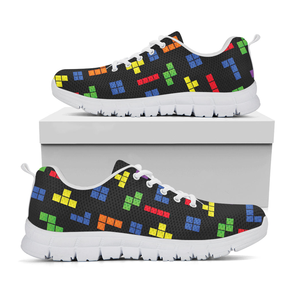 Colorful Block Puzzle Game Pattern Print White Sneakers