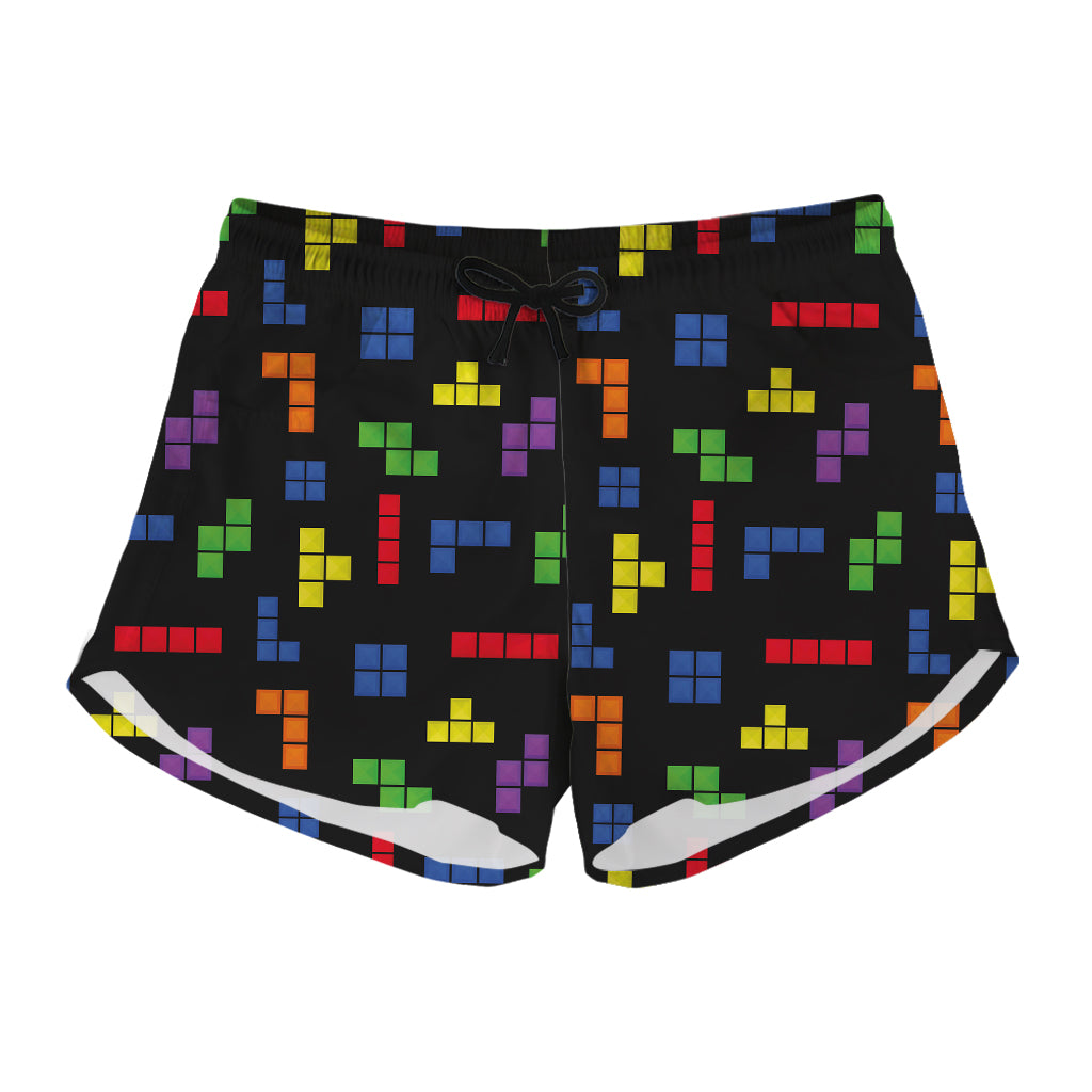 Colorful Block Puzzle Game Pattern Print Women's Shorts