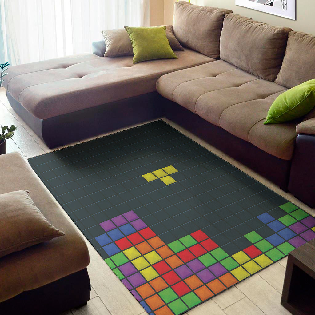 Colorful Block Puzzle Video Game Print Area Rug