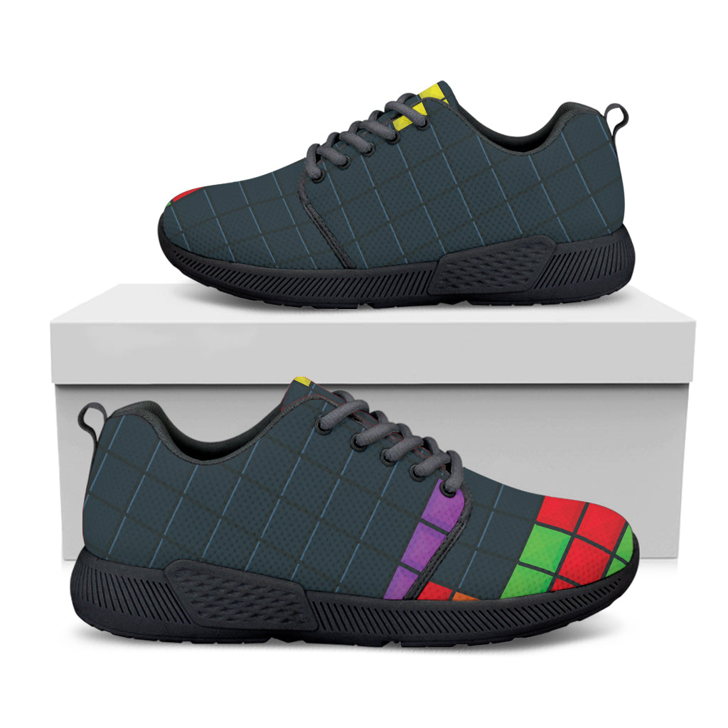 Colorful Block Puzzle Video Game Print Black Athletic Shoes