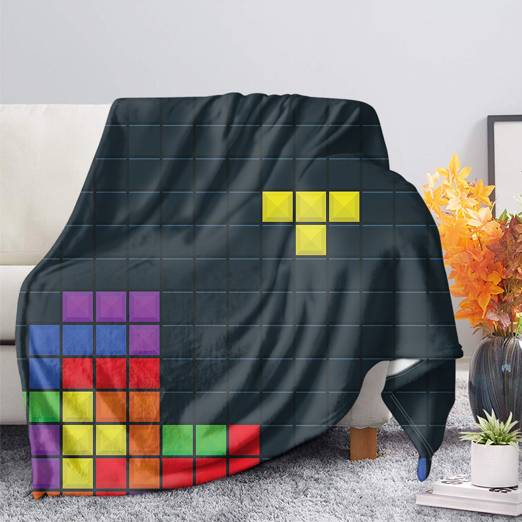 Colorful Block Puzzle Video Game Print Blanket