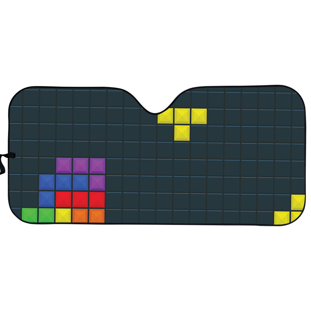 Colorful Block Puzzle Video Game Print Car Sun Shade