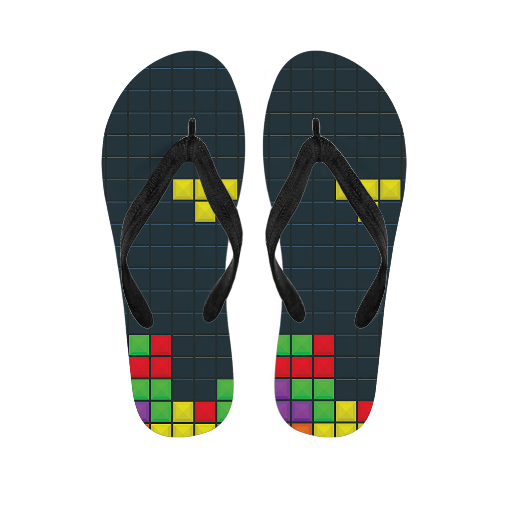 Colorful Block Puzzle Video Game Print Flip Flops