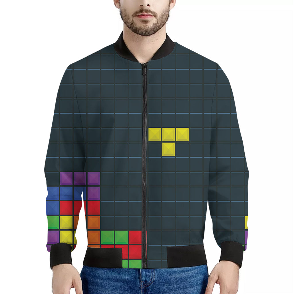 Colorful Block Puzzle Video Game Print Men's Bomber Jacket