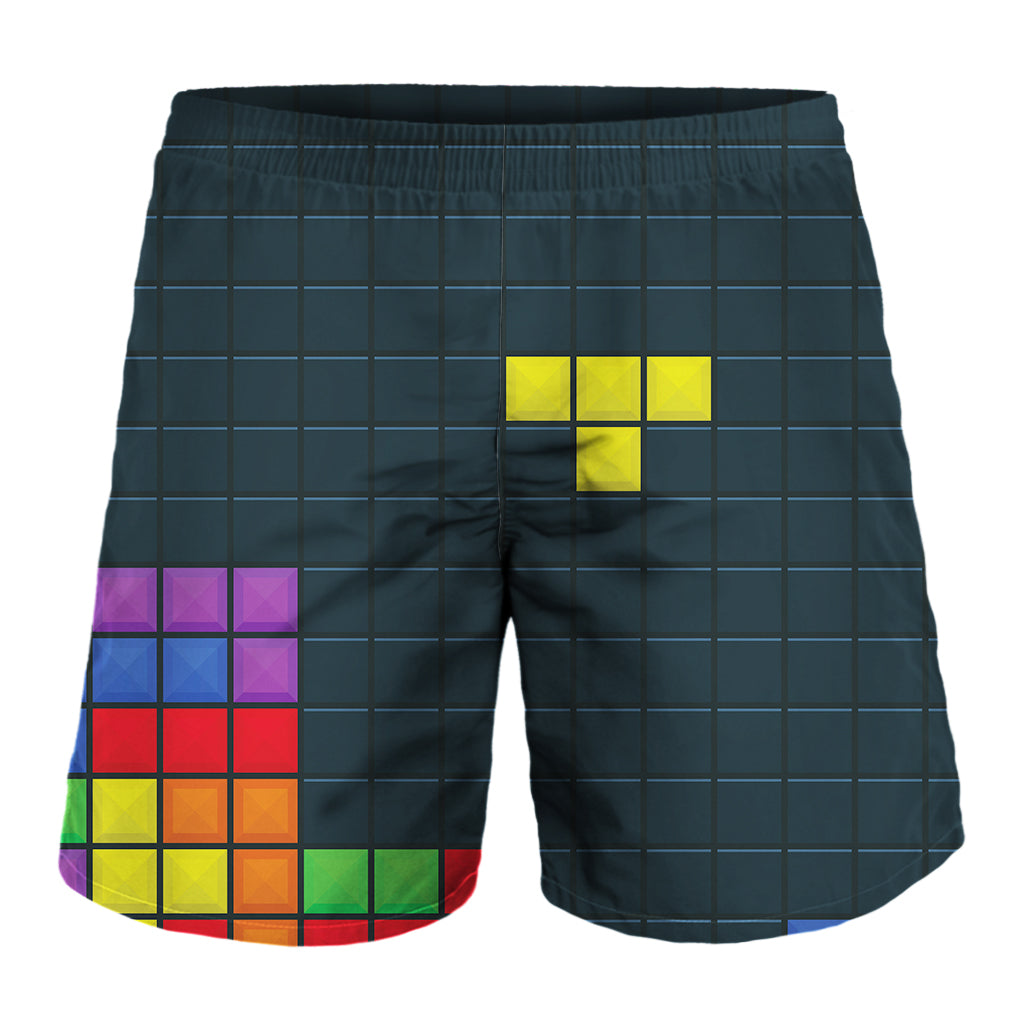 Colorful Block Puzzle Video Game Print Men's Shorts