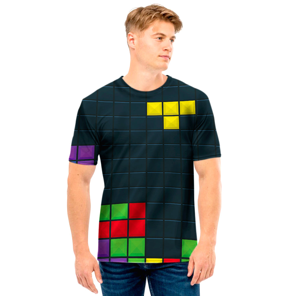 Colorful Block Puzzle Video Game Print Men's T-Shirt