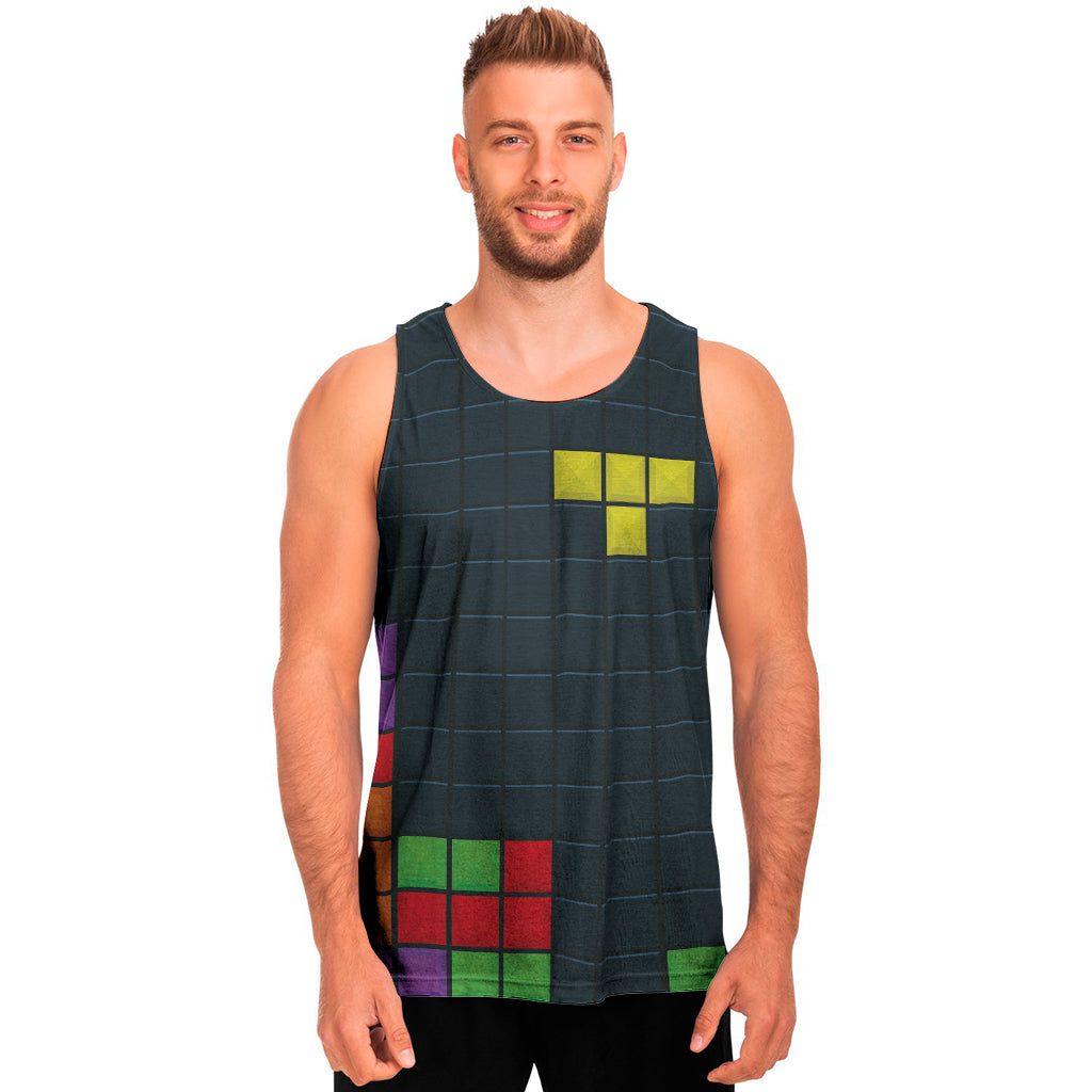 Colorful Block Puzzle Video Game Print Men's Tank Top