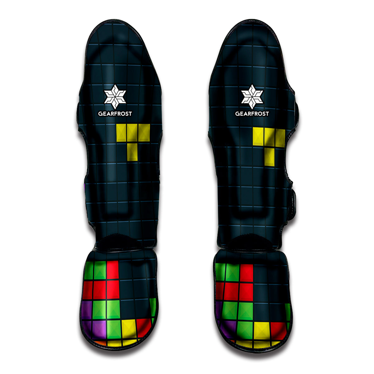 Colorful Block Puzzle Video Game Print Muay Thai Shin Guards